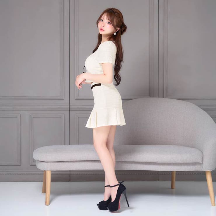 配色パイピングツイード×美脚プリーツ♪清楚で上品なAラインセットアップミニ丈キャ… | Dazzy | 詳細画像12 