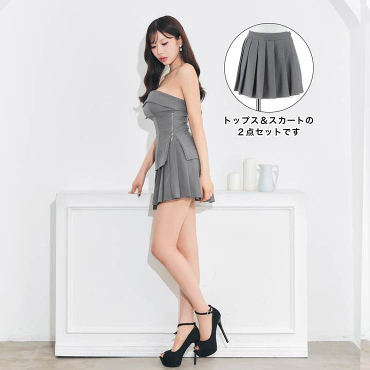 [伊藤桃々着用]Y2K風サイドジップ×細見えプリーツセットアップAラインミニキャ… | Dazzy | 詳細画像3 