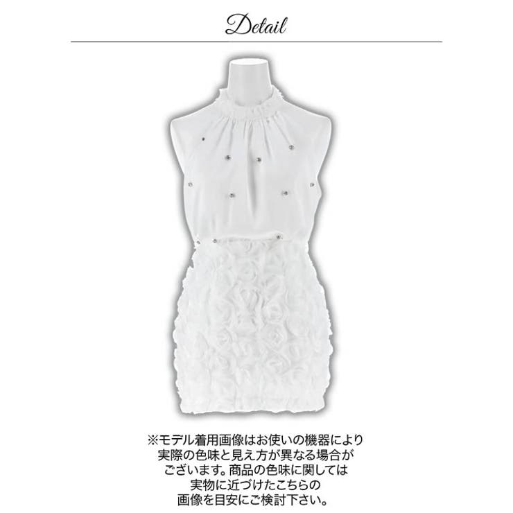 上品サテン×輝くビジュー♪お花レースが大人可愛いタイトミニ丈セットアップ[SML… | Dazzy | 詳細画像13 