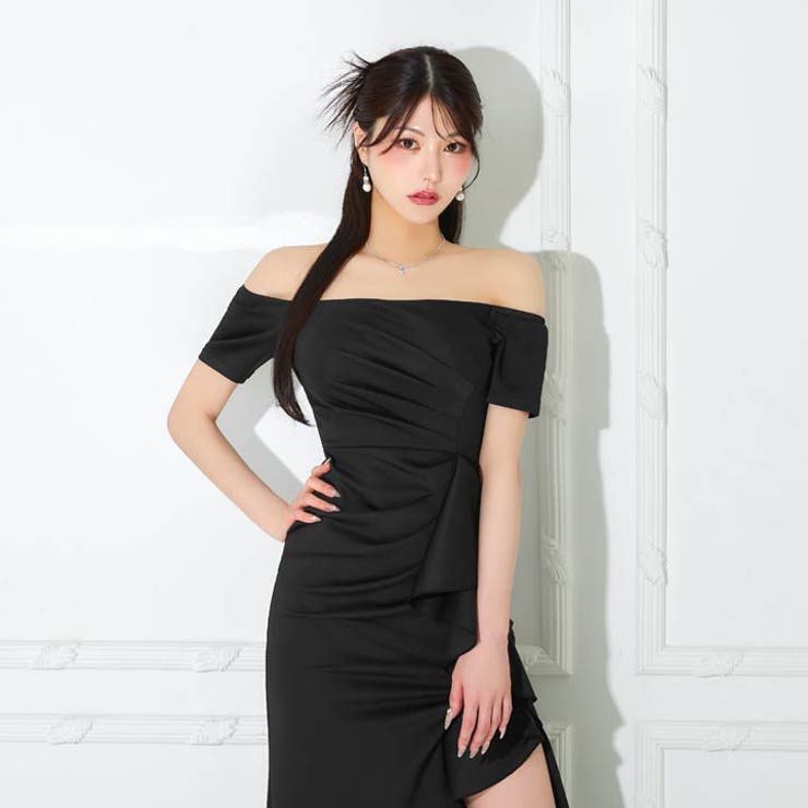 ドレープフリル×大胆スリット♪美脚魅せタイトロング丈キャバドレス[SML 3サイ… | Dazzy | 詳細画像2 