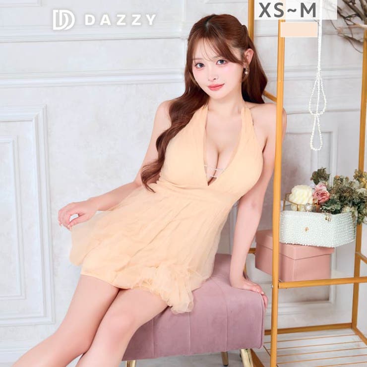 胸元ビジュー×人気チュール♪お腹＆お尻を可愛く隠せるAラインミニ丈キャバドレス[… | Dazzy | 詳細画像6 