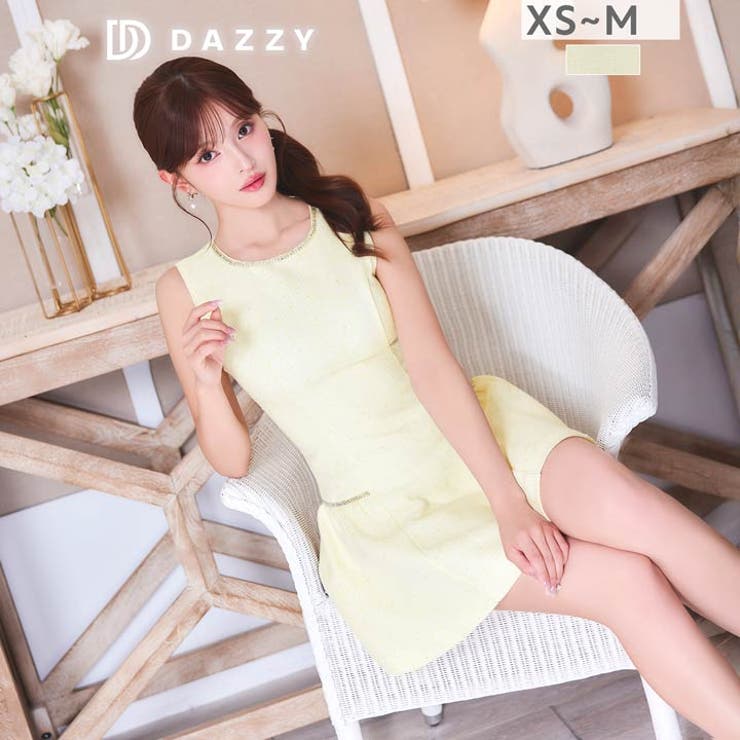 ラメツイード×キラキラビジュー♪胸元隠せる清楚デザインAラインミニ丈キャバドレス… | Dazzy | 詳細画像8 