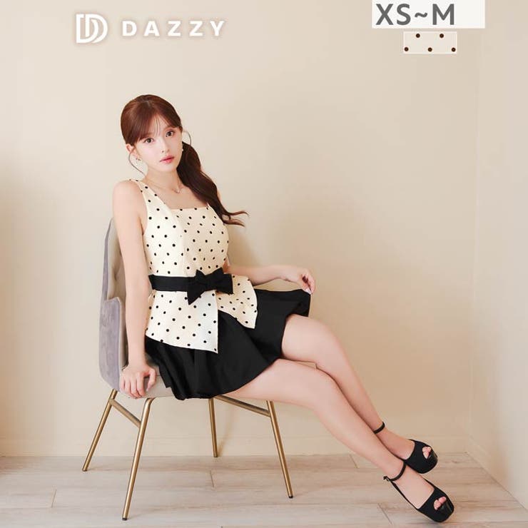 モノトーンドット×ペプラム♪ウエストリボンAラインセットアップミニ丈キャバドレス… | Dazzy | 詳細画像4 