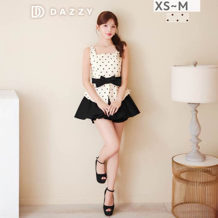 モノトーンドット×ペプラム♪ウエストリボンAラインセットアップミニ丈キャバドレス… | Dazzy | 詳細画像5 