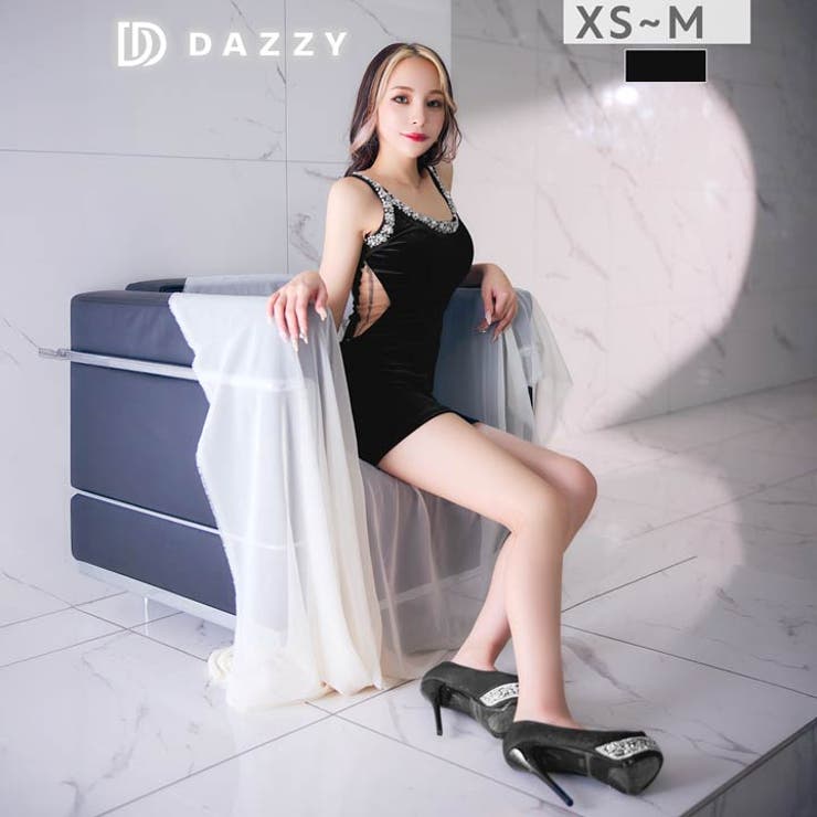 ベロア×胸元ビジュー♪ウエストカットの透け感とくびれでスタイル惹きつけるタイトミ… | Dazzy | 詳細画像6 