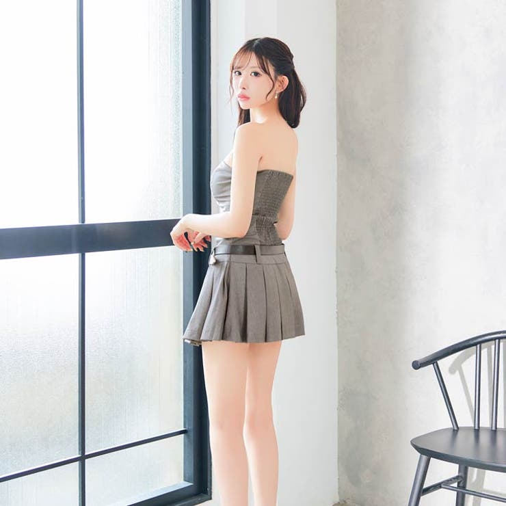 [伊藤桃々着用]ベルト付きベアトッププリーツワンピース[SM 2サイズ展開][カ… | Dazzy | 詳細画像7 