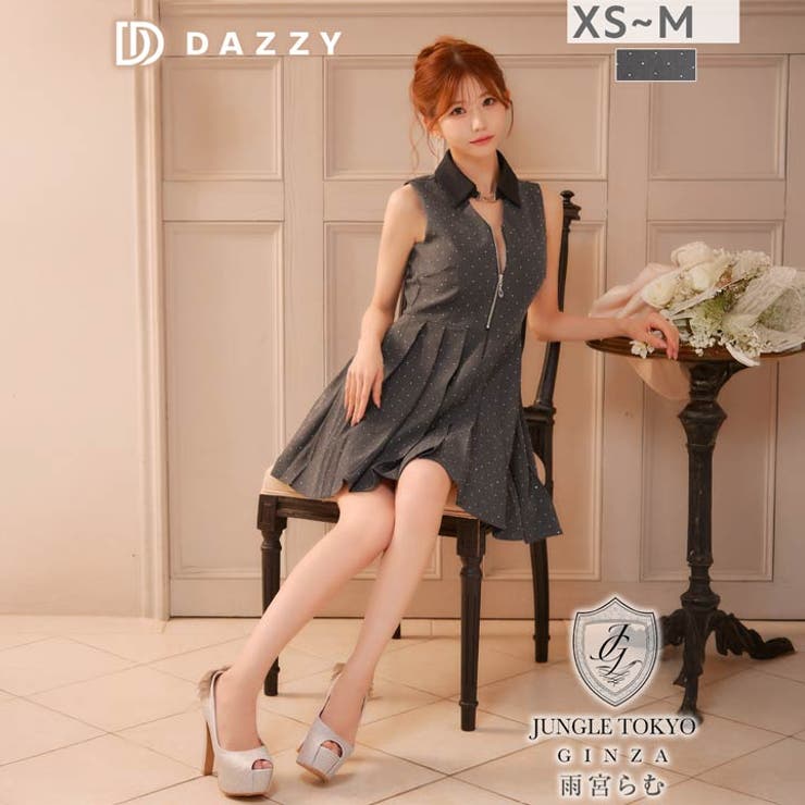 襟付きファスナービジュープリーツAラインミニ丈キャバドレス[XS~M 3