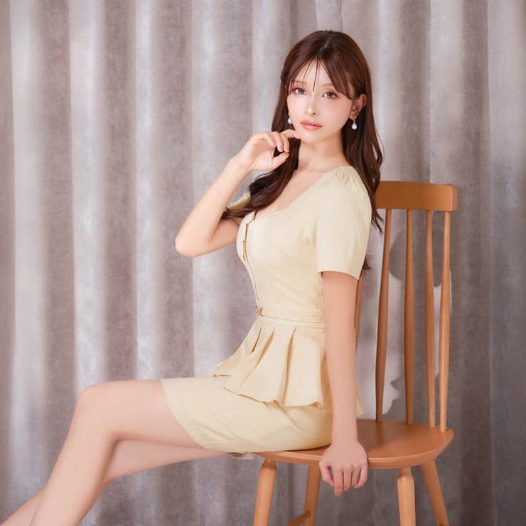 ウエストベルト×ふんわりペプラム♪王道モテな胸元ジップ半袖タイトミニ丈キャバドレ… | Dazzy | 詳細画像9 