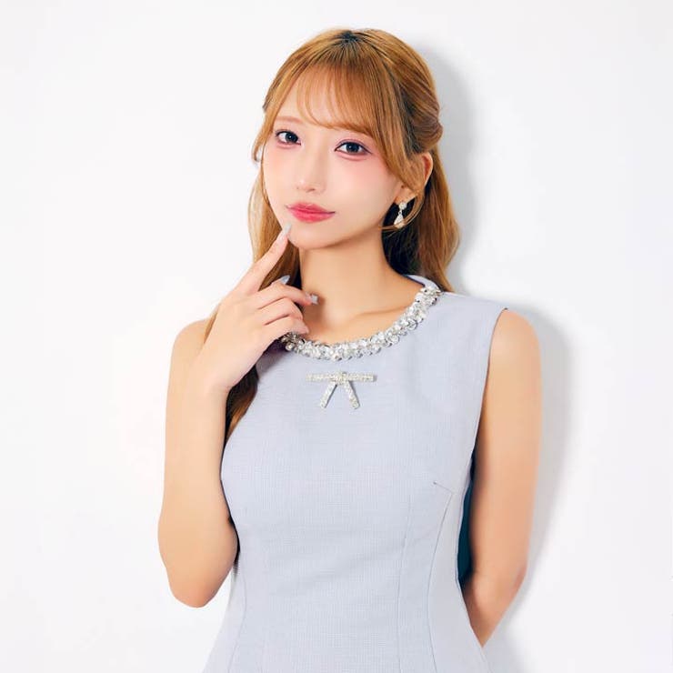 首元ビジュー×リボンブローチ♪清楚愛されなお嬢様風裾チュールAラインミニ丈キャバ… | Dazzy | 詳細画像8 