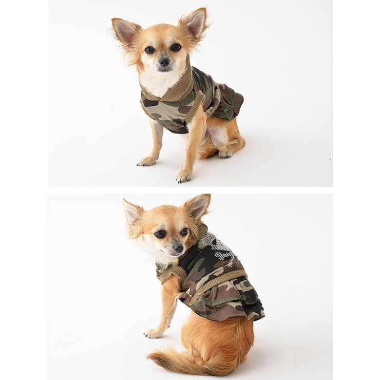 犬服 [S Mサイズ]スカルスタッズ付迷彩柄ワンピースドッグウェア○[犬 
