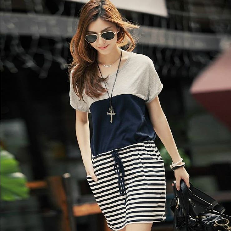 海外セレブファッション ボーダー柄切替チュニックワンピース 品番 Cp Dearheart ディアハート のレディースファッション通販 毎日送料無料 Shoplist ショップリスト