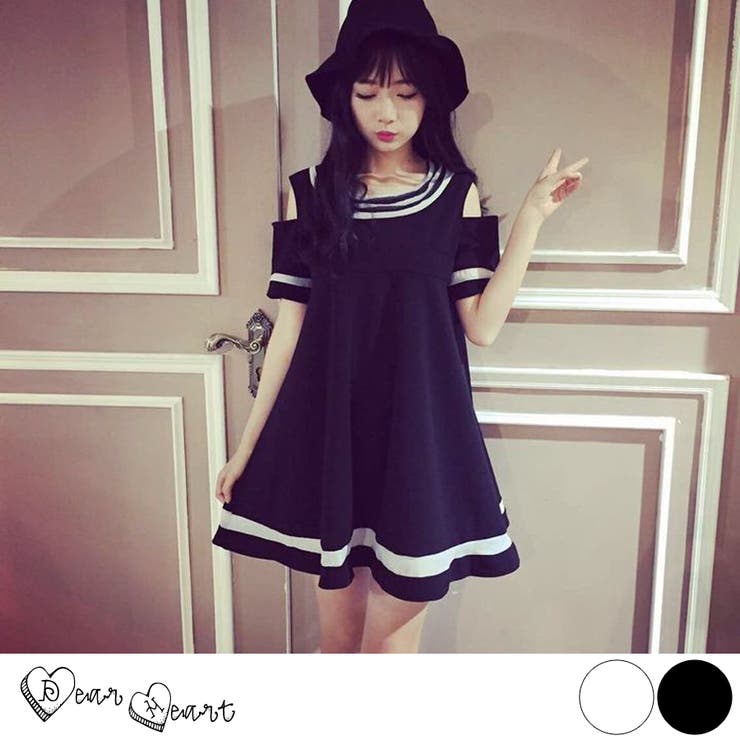 韓国ファッション 肩見せバイカラーワンピース 15春 夏新作 品番 Cp Dearheart ディアハート のレディースファッション通販 Shoplist ショップリスト