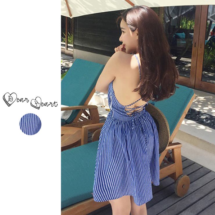 韓国ファッション ストライプ柄背中見せワンピース 15春 夏新作 品番 Cp Dearheart ディアハート のレディースファッション通販 Shoplist ショップリスト