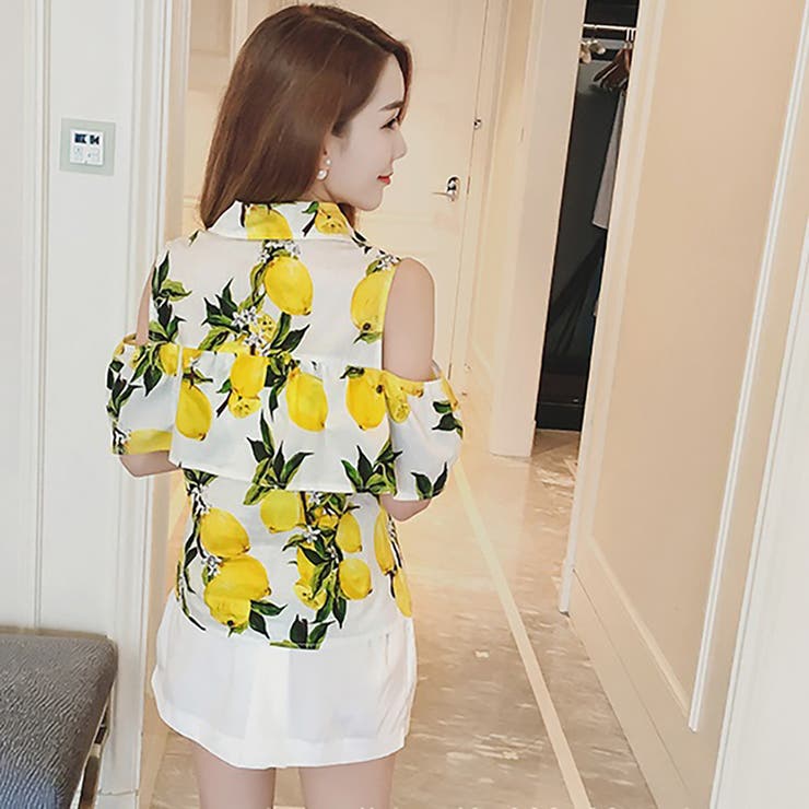 トレンドファッション レモン柄肩見せシャツ 16春夏新作 品番 Cp Dearheart ディアハート のレディース ファッション通販 Shoplist ショップリスト