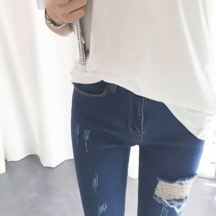 ダメージ加工スキニーデニム ペイントダメージ加工ストレッチスキニーデニムパンツ ｜ メンズ