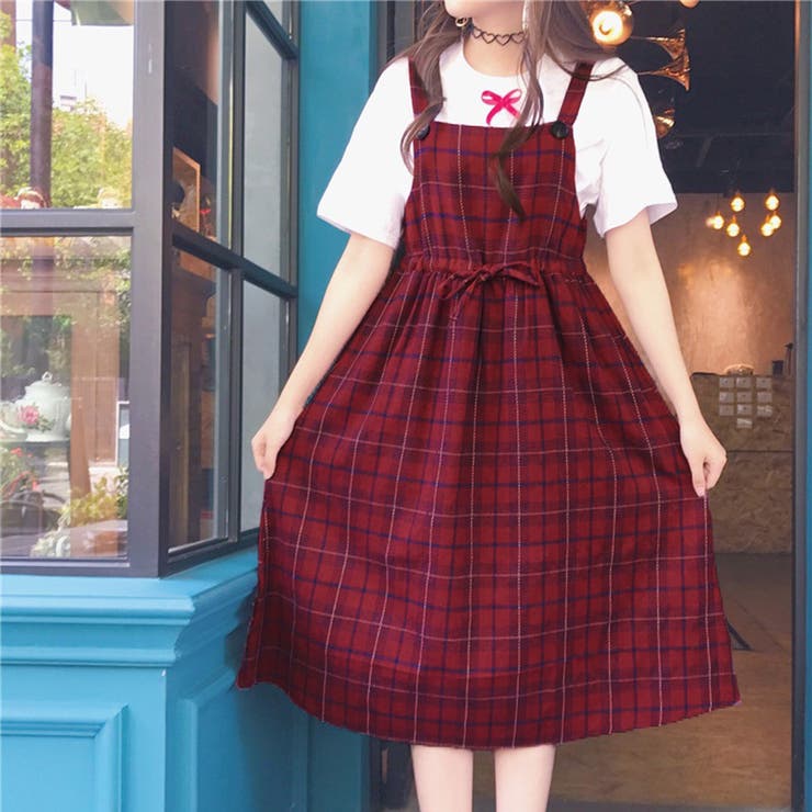 トレンドファッション♪チェック柄サロペットワンピース 春夏新作 韓国