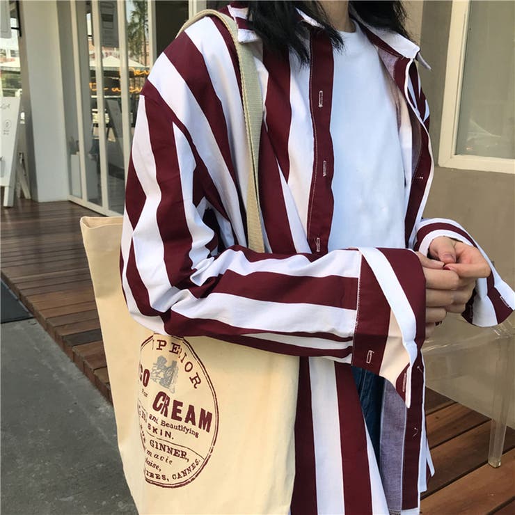 トレンドファッション♪スリット入りストライプ柄シャツ 春夏新作 韓国ファッション | DearHeart | 詳細画像3 