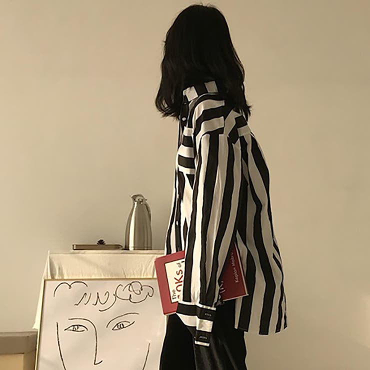 トレンドファッション♪スリット入りストライプ柄シャツ 春夏新作 韓国ファッション | DearHeart | 詳細画像4 