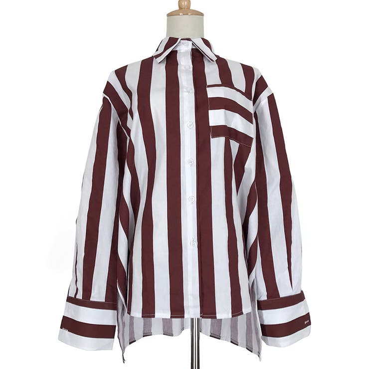 トレンドファッション♪スリット入りストライプ柄シャツ 春夏新作 韓国ファッション | DearHeart | 詳細画像5 