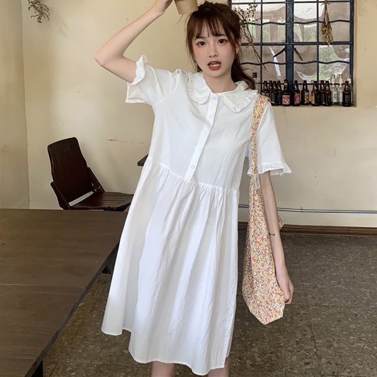トレンド 半袖 シャツ ワンピース デイリー ☆トレンドファッション♪襟付半袖シャツワンピース☆春夏新作