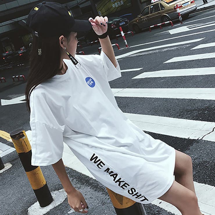 ホワイト | ★トレンドファッション♪英字プリントチュニック★春夏新作 韓国ファッション | DearHeart