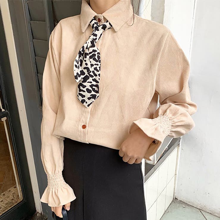 ヒョウ柄ネクタイリボン付コーデュロイシャツ 春夏新作 韓国ファッション 品番 Cp Dearheart ディアハート のレディース ファッション通販 Shoplist ショップリスト
