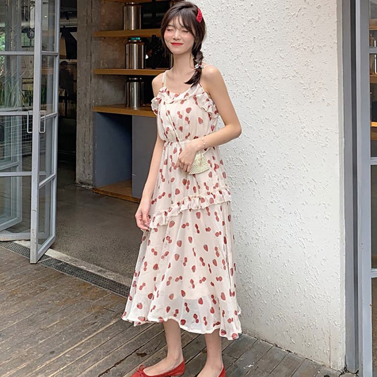 トレンドファッション イチゴ柄ワンピース 春夏新作 韓国ファッション 品番 Cp Dearheart ディアハート のレディースファッション通販 Shoplist ショップリスト