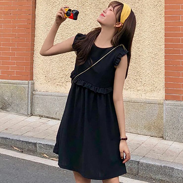 トレンドファッション♪フリルデザインノースリーブワンピース 春夏