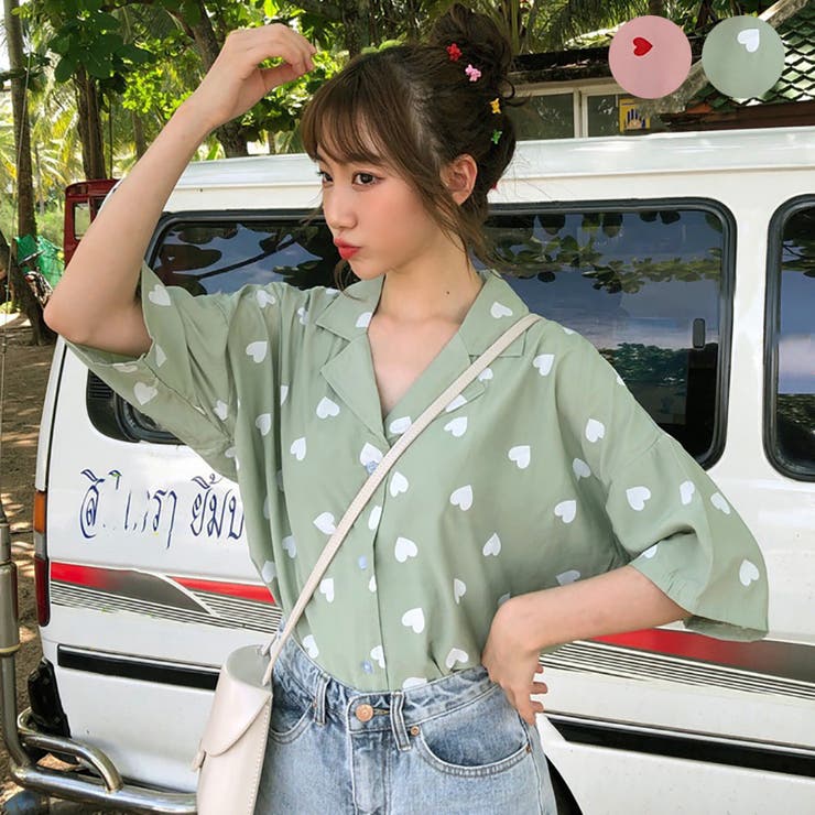 最安価格 ☆トレンドファッション♪ハート柄シャツ☆春夏新作 韓国 トップス
