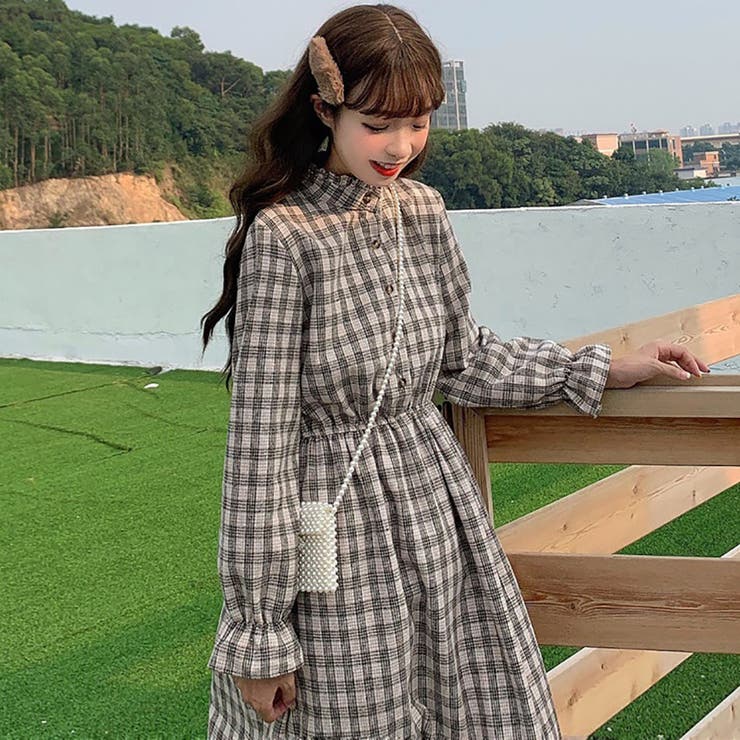 トレンドファッション♪チェック柄ワンピース 2020春夏新作 韓国