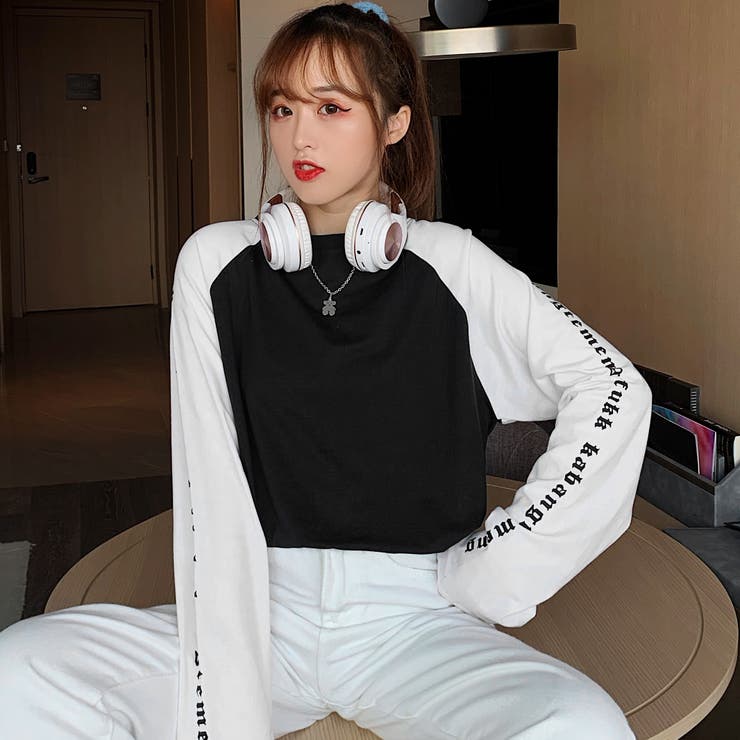 袖英字プリント切替ラグランスリーブ長袖カットソー 秋冬 韓国ファッション 品番 Cp Dearheart ディアハート のレディース ファッション通販 Shoplist ショップリスト