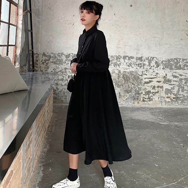 トレンドファッション♪襟付シャツワンピース 2020春夏新作 韓国