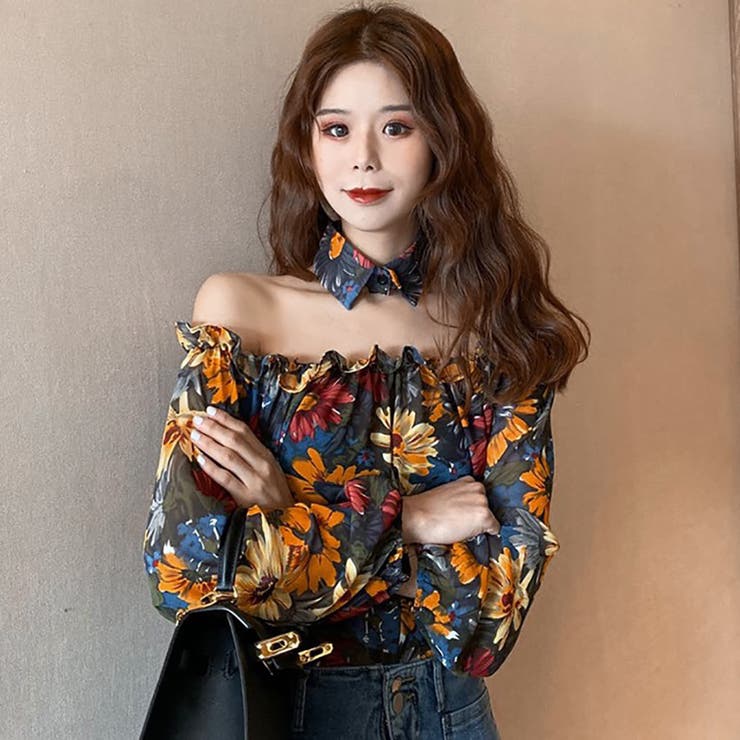 花柄襟セパレートデザインボートネックブラウス 春夏新作 韓国ファッション 品番 Cp Dearheart ディアハート のレディースファッション通販 Shoplist ショップリスト