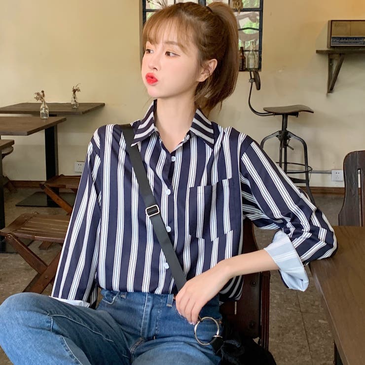 d.i.aストライプ 長袖 トップス ハート型金具 d.i.aストライプ 長袖