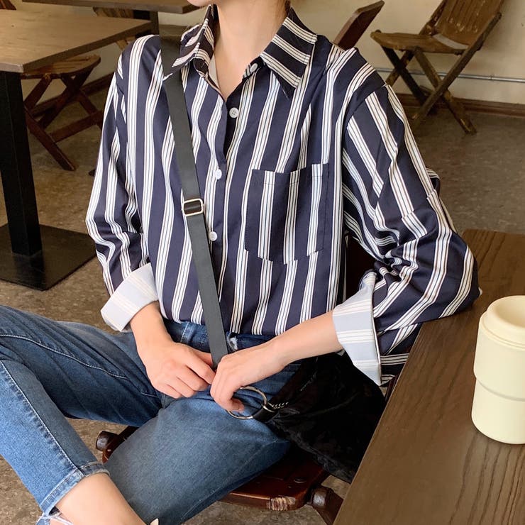 d.i.aストライプ 長袖 トップス ハート型金具 d.i.aストライプ 長袖 トップス ハート型金具 d.i.a. ストライプ