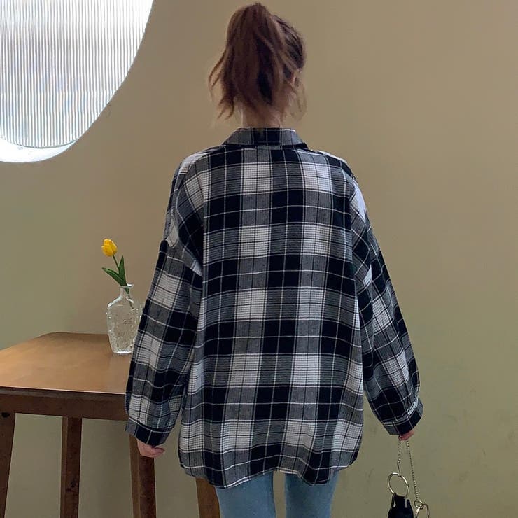 チェック柄襟付長袖シャツ 秋冬新作 韓国ファッション[品番