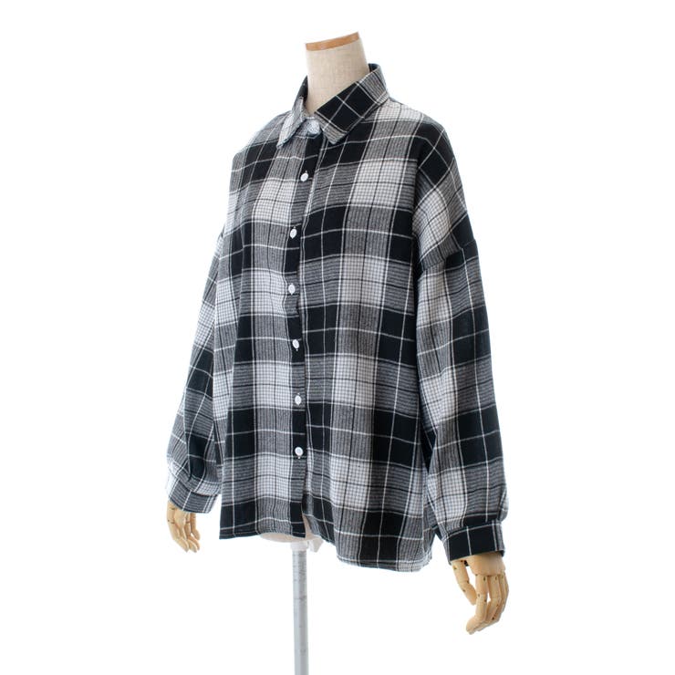 チェック柄襟付長袖シャツ 秋冬新作 韓国ファッション[品番