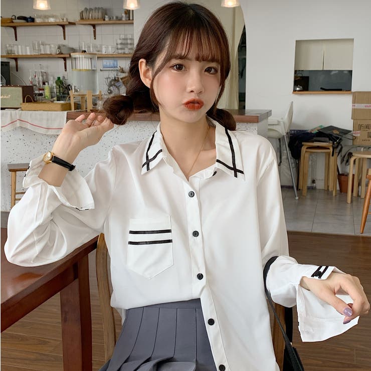 ツイード シャツ カットオフ ルーズ 韓国 秋冬 モード hr2106 Lui's（ルイス）の「ツイードカットオフシャツ（シャツ/ブラウス