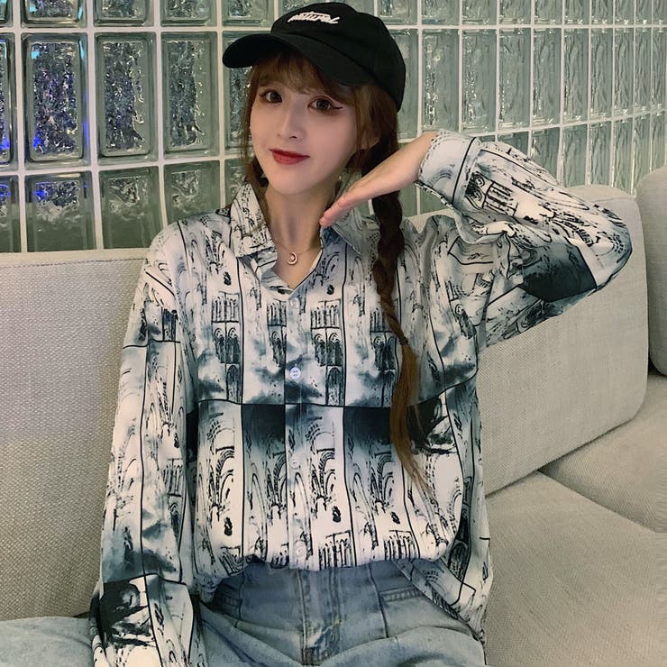 個性的総柄襟付長袖シャツ 秋冬新作 韓国ファッション 品番 Cp Dearheart ディアハート のレディース ファッション通販 Shoplist ショップリスト
