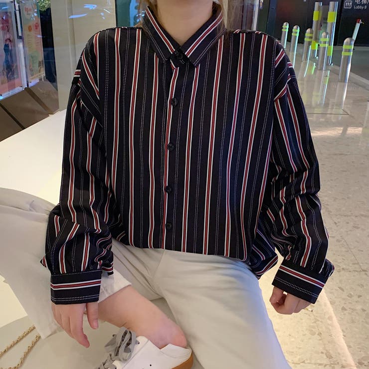 ストライプ柄襟付長袖シャツ 秋冬新作 韓国ファッション[品番