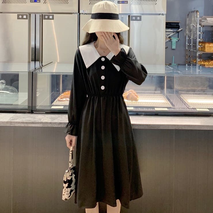 配色襟付長袖ワンピース 秋冬新作 韓国ファッション 品番 Cp Dearheart ディアハート のレディースファッション通販 Shoplist ショップリスト