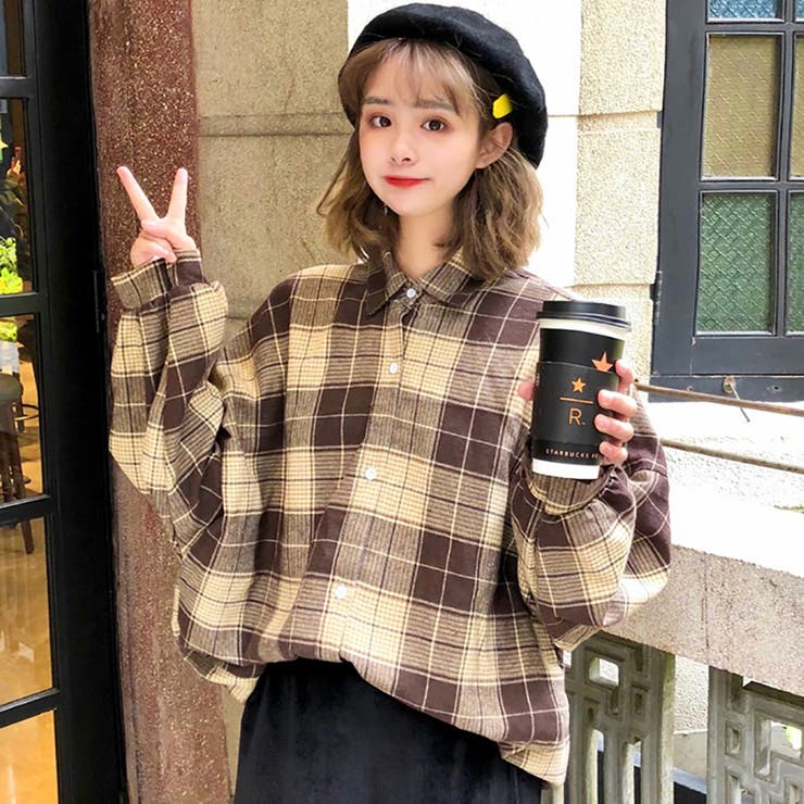 チェック柄長袖シャツ 2020秋冬新作 韓国ファッション[品番
