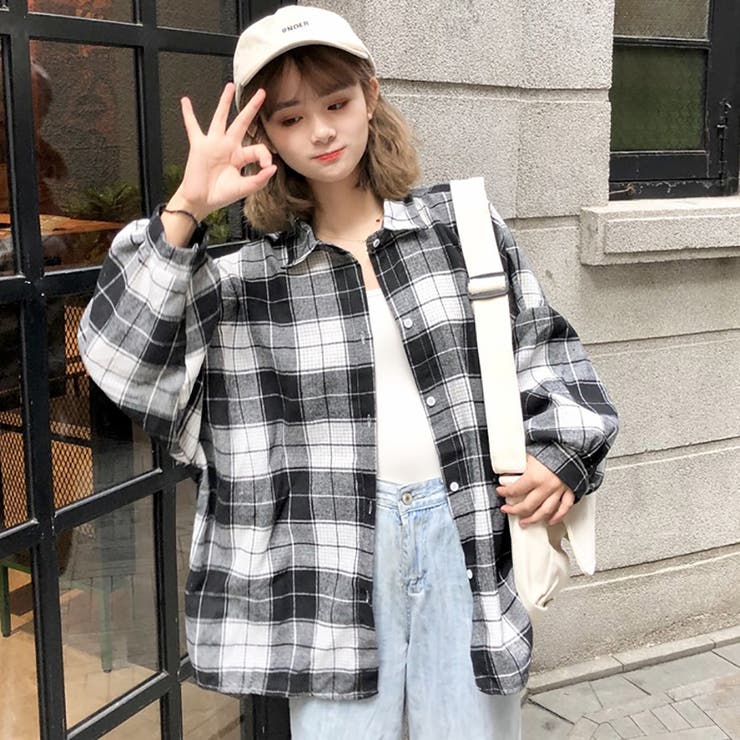 チェック柄長袖シャツ 2020秋冬新作 韓国ファッション[品番
