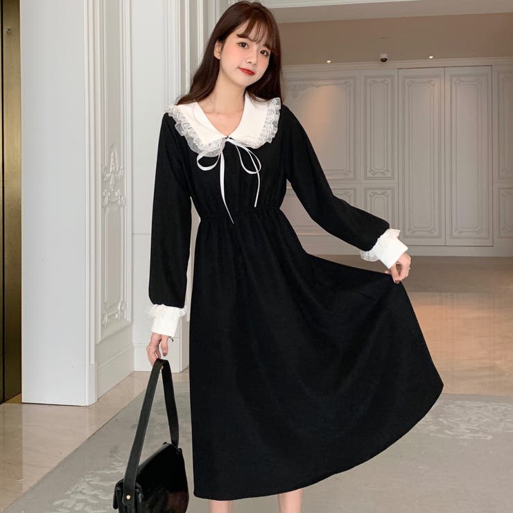 リボンデザインチュールレース配色襟付長袖ワンピース 21春夏 新作 品番 Cp Dearheart ディアハート のレディースファッション通販 Shoplist ショップリスト