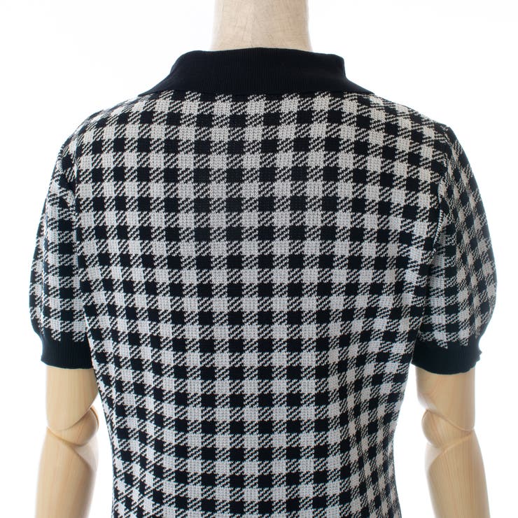 チェック柄 半袖ポロニットワンピース JILL by STUART ワンピース ポロシャツ切り替えチェックニット