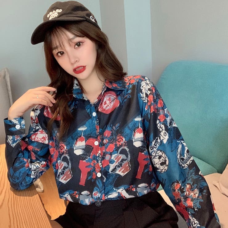 柄 シャツ 個性的 レディース トップス ミディアム 柄 個性的 大人 薄手 秋 韓国 ファッション 新作 img_6a46e8c6b574571144ec85a5ea