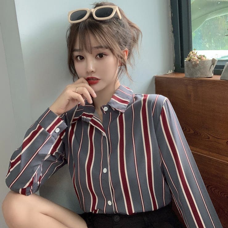 シャツ 長袖 花柄 エレガント ゆるシルエット ストライプ 韓国 kilakilastyle.com - 「クールに女性らしく」ゆるシルエットの