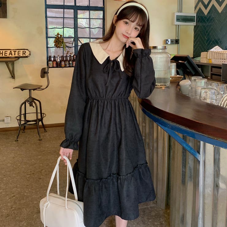 フリルデザイン配色襟付長袖ワンピース 春夏新作 韓国ファッション 品番 Cp Dearheart ディアハート のレディースファッション通販 Shoplist ショップリスト