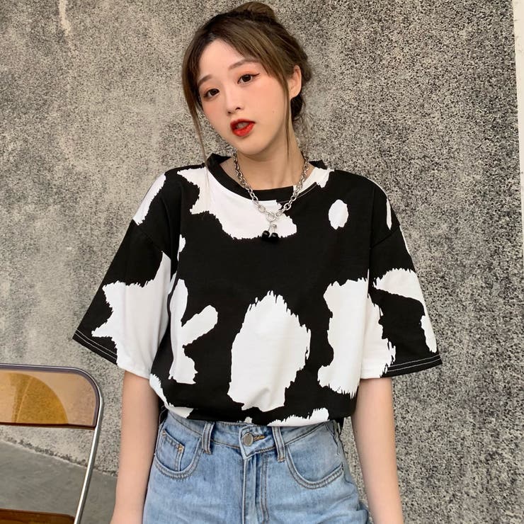 牛柄半袖Tシャツカットソー 春夏 韓国ファッション[品番