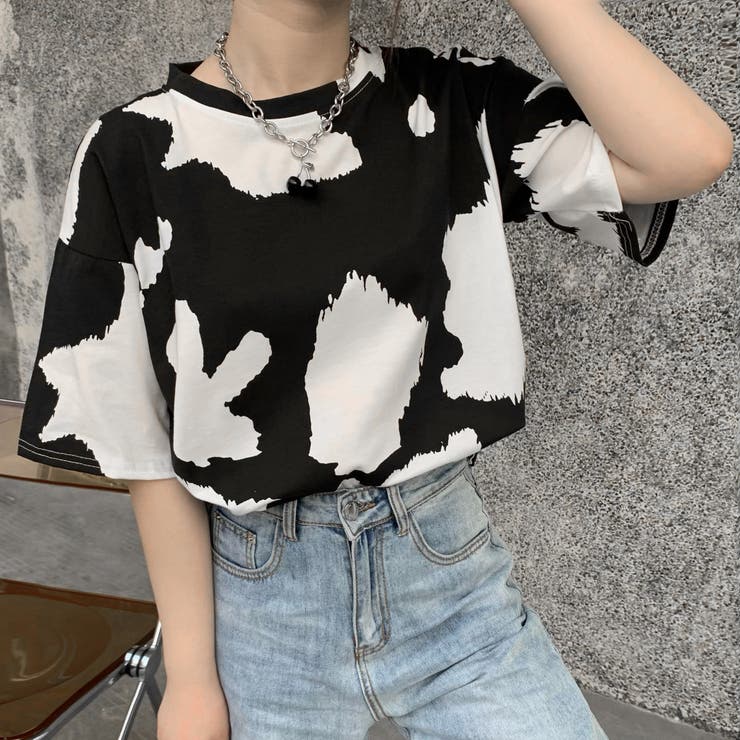 牛柄半袖Tシャツカットソー 春夏 韓国ファッション[品番